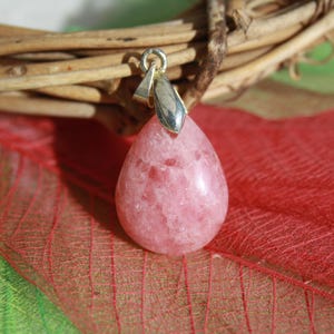 Genuine RHODOCHROSITE Pendant, Natural Semi Precious Stone, Teardrop Shape, Small Size