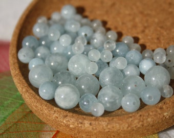 Natural AQUAMARINE Beads; diameter 3.9 mm, 6 mm and 7.8 mm; creative hobbies fine jewellery; DIY, semi-precious natural stones