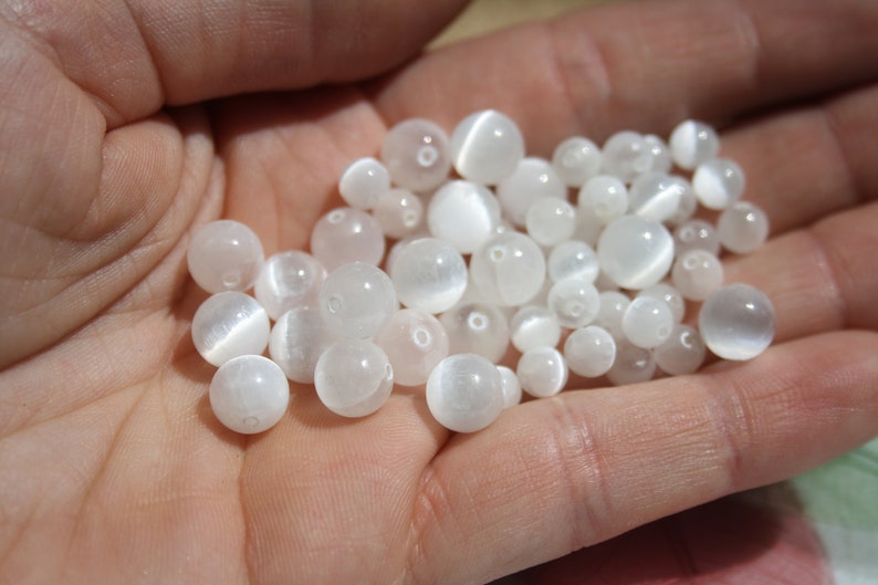 Perles en SÉLÉNITE naturelle, 6 mm et 8 mm bijouterie créative Loisirs créatifs, pierres semi-précieuses image 3