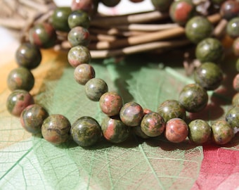 Bracelet in natural UNAKITE, 6 mm and 8 mm, semi-precious stone