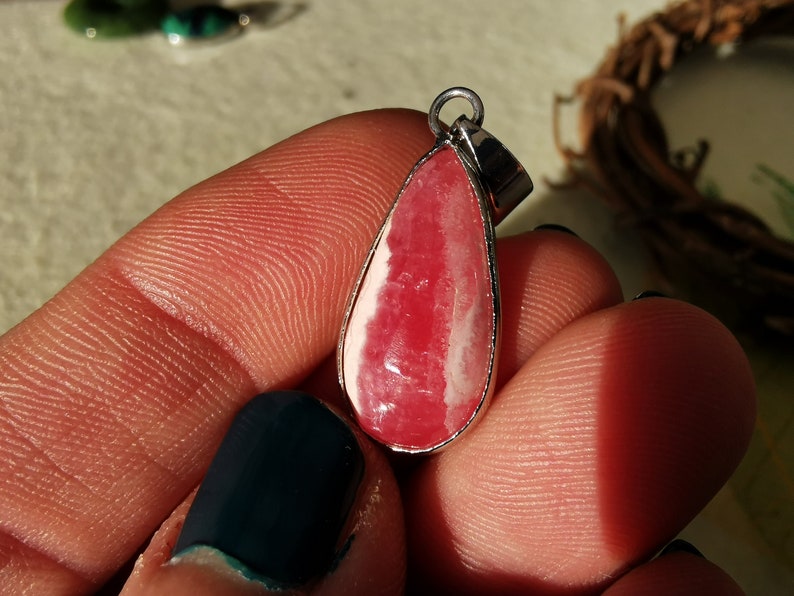 ORTIZ quality semi-precious stone Reflections Natural RHODOCHROSITE pendant sequins