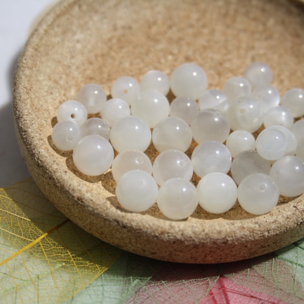 Perles PIERRE de LUNE, 8 mm; naturelles non teintées; Loisirs créatifs, pierres semi-précieuses