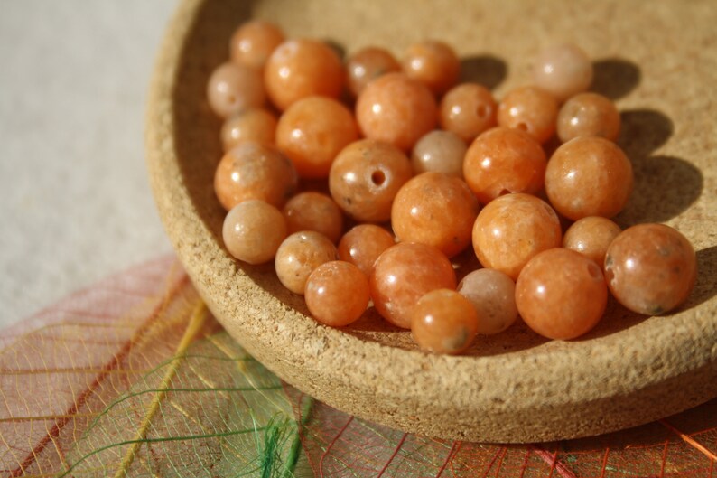 Perles en CALCITE ORANGE naturelle, 6 mm et 8 mm naturelles non teintées Loisirs créatifs, pierres semi-précieuses image 1