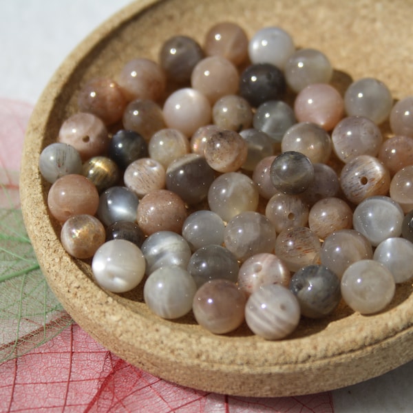 Perles en PIERRE De LUNE naturelle, diamètres 4 mm 6 mm et 8 mm; minéraux véritables; Loisirs créatifs, pierres semi-précieuses
