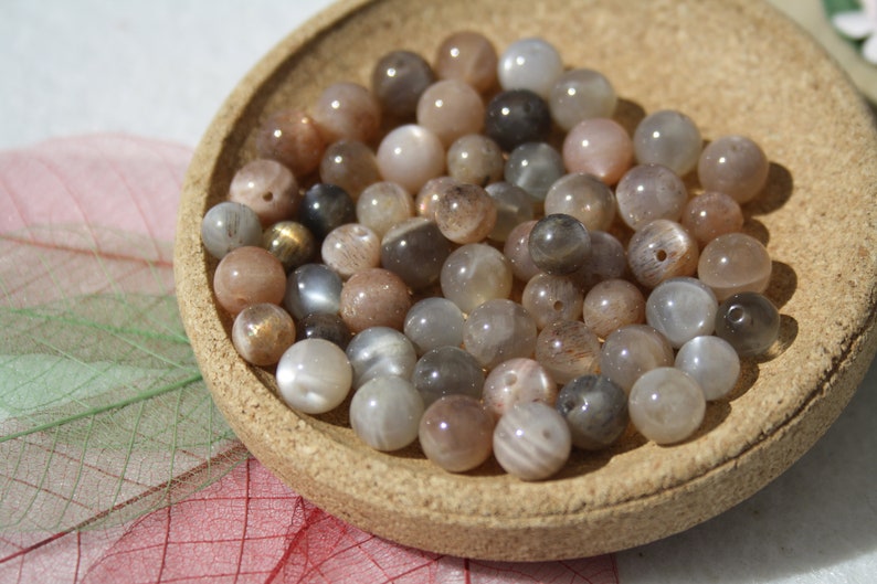 Natural MOONSTONE beads, diameters 4 mm, 6 mm and 8 mm real minerals Creative hobbies, semi-precious stones image 1