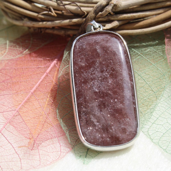 Pendentif en QUARTZ CERISE naturel, Forme rectangle, pierre semi précieuse