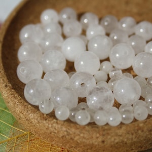 Perles en JADE BLANC naturel, diamètres 4 mm 6 mm et 8 mm, loisirs créatifs & bijouterie, DIY, pierres semi-précieuses image 1