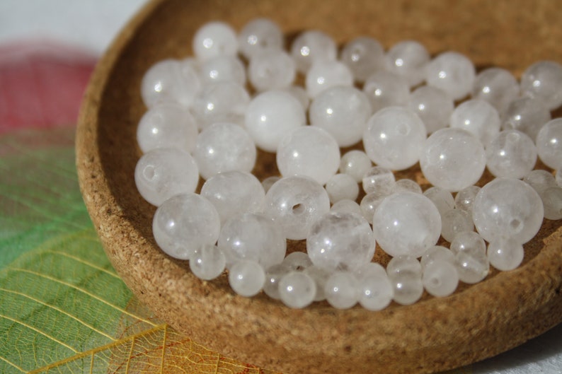 Perles en JADE BLANC naturel, diamètres 4 mm 6 mm et 8 mm, loisirs créatifs & bijouterie, DIY, pierres semi-précieuses image 1