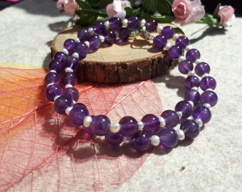 Bracelet in AMETHYST and natural cultured pearls / semi-precious pearls