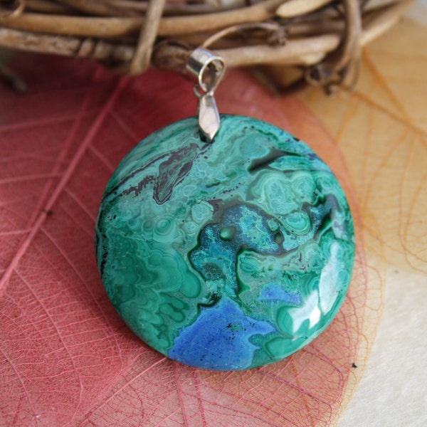 Pendentif en AZURITE MALACHITE Naturelle, Qualité exceptionnelle, couleur bleue et vert intense, Pierre semi précieuse