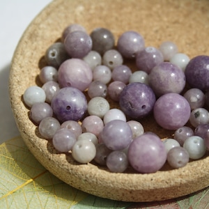 Natural LÉPIDOLITE beads, diameter 4 mm 6 mm 8 mm, untinted; Creative hobbies & jewelry, semi-precious stones