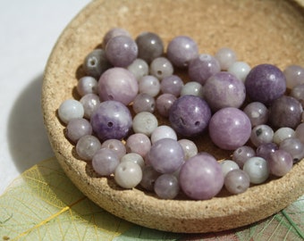 Natural LÉPIDOLITE beads, diameter 4 mm 6 mm 8 mm, untinted; Creative hobbies & jewelry, semi-precious stones
