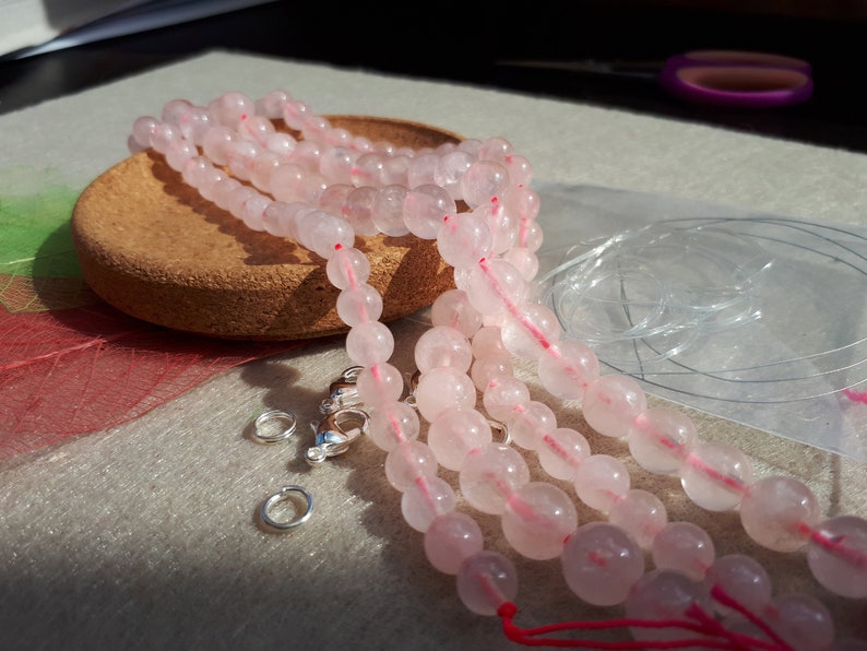 Perles en QUARTZ ROSE naturel diamètres 4 mm 6 mm et 8 mm pierre naturelle semi précieuse pour loisirs créatifs et bijouterie fine image 3