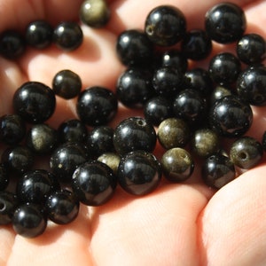 Perles en OBSIDIENNE DORÉE naturelle, diamètres 4 mm 6 mm et 8 mm, loisirs créatifs & bijouterie, DIY, pierres semi-précieuses image 2