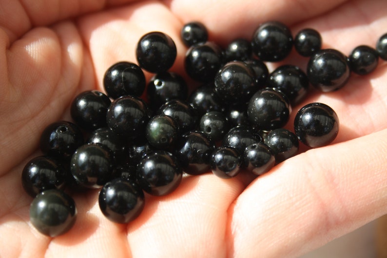 Perles en OBSIDIENNE ŒIL CELESTE naturel diamètres 4mm 6 mm et 8 mm loisirs créatifs bijouterie fine, pierres gemme semi précieuses image 2