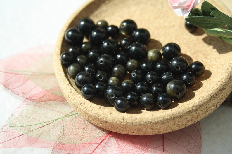 Natural GOLDEN OBSIDIAN pearls, diameters 4 mm 6 mm and 8 mm, creative hobbies & jewelry, DIY, semi-precious stones image 1