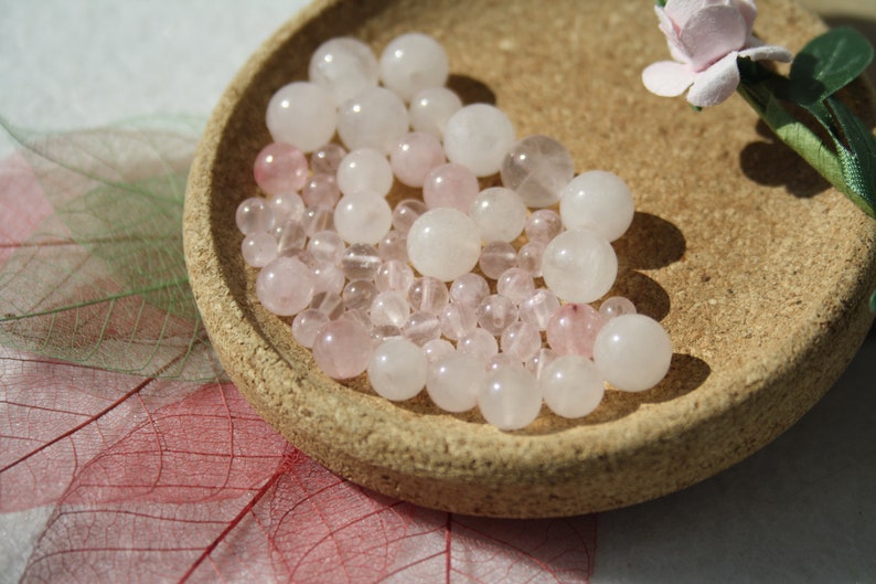 Perles en QUARTZ ROSE naturel diamètres 4 mm 6 mm et 8 mm pierre naturelle semi précieuse pour loisirs créatifs et bijouterie fine image 1