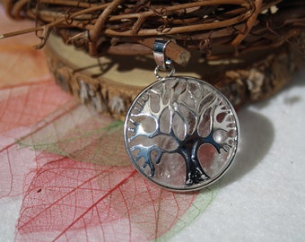 Pendant in natural ROCK CRYSTAL, tree of life, semi-precious stone