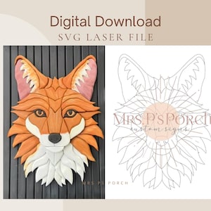 Fuchs Laser Linie Vektordatei SVG Digital Download Dekupiersäge Muster Intarsia
