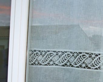 Transparent Lin curtain, 60 x 90 cm and old lace with spindles handmade