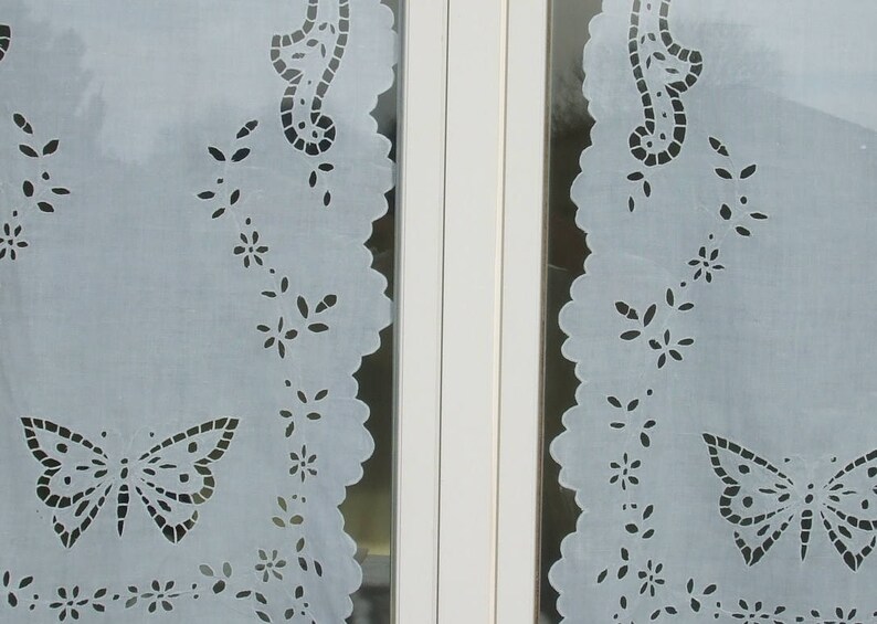 Panneau Brise-bise Brodé Main - Motif Central Richelieu - 90x132 Cm - Blanc - Neuf