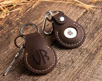Personalized Leather AirTag Bag Charm, Carabiner Clip On AirTag Key Fob Holder for Backpack or Keys