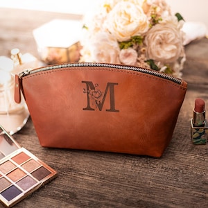 Anniversary Gift for Wife, Cosmetic Leather Bag, Leather Makeup Bag for Women, 3 year Anniversary Gift for Her