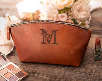 Anniversary Gift for Wife, Cosmetic Leather Bag, Leather Makeup Bag for Women, 3 year Anniversary Gift for Her