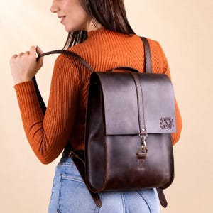 Leather Laptop Backpack Personalized for Women, Handmade Work and Office Backpack