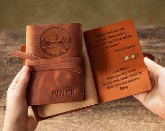 Custom Leather Bound Journal, a Large Hand Bound Refillable Notebook Personalized with Your Name in Firebrand