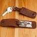 Leather key holder, Engraved photo on metal Keychains, 3 year anniversary gift for husband, gifts for men