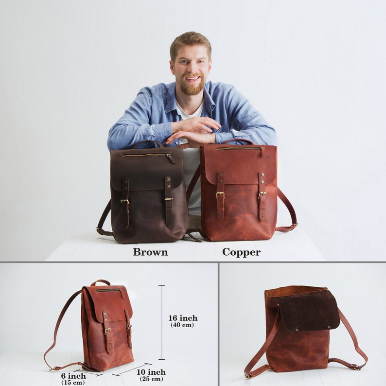 Mens leather backpack, leather laptop backpack, Personalized man leather backpack, mens laptop backpack, 13in laptop backpack for men image 6