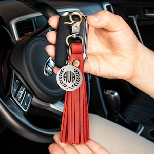 Personalized Leather Tassel, Leather Accessories for Women Bag, Purse, Leather Tassel Keychain for Women Handbag