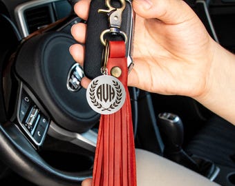 Personalized Leather Tassel, Leather Accessories for Women Bag, Purse, Leather Tassel Keychain for Women Handbag