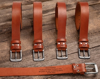 Groomsmen gift, Custom made groomsmen belts, mens leather belt, unique gift for groom, personalized leather belts for groomsman proposal