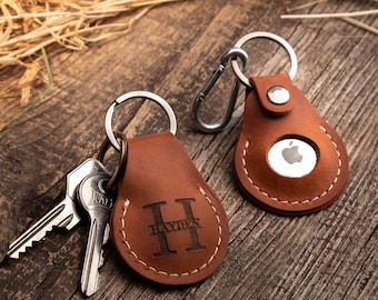 Personalized Leather AirTag Keychain, Custom Airtag Holder and Keyring Case