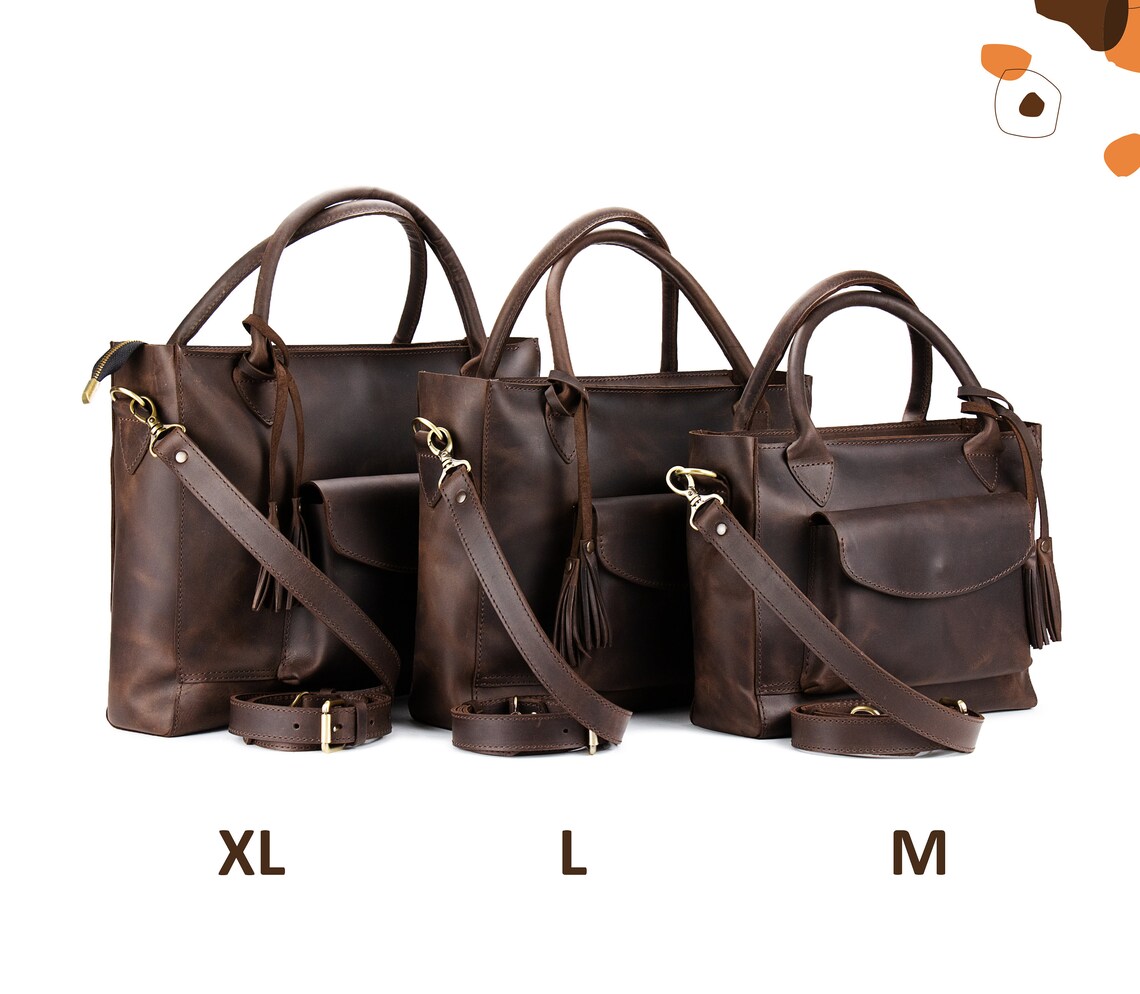 Leather tote with trolley sleeve Leather bag with luggage Etsy