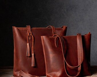 Long handles leather tote, Leather shoulder purse for women, distressed leather tote brown color, leather tote bag for women