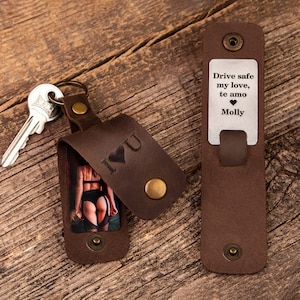 Unique gift for man, custom keychain, unique photo gift ideas for man, Photo keychain with leather cover, unique gift ideas for man image 3