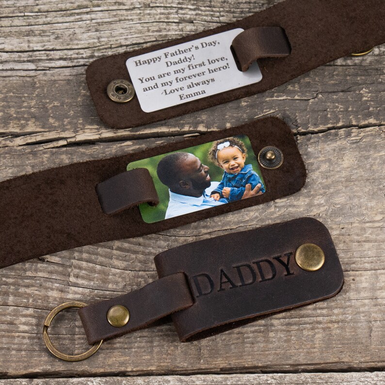 Daddy keychains, Leather photo keychain, Daddy First father day gift, picture keychain, dad leather photo keychain, keychain for daddy image 8