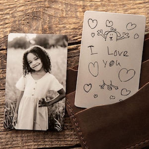 Einzigartiges Muttertagsgeschenk, Metallbildkarte für Brieftasche, personalisierter handgeschriebener Brieftascheneinsatz aus Metall mit Foto, bestes Geschenk für Mama