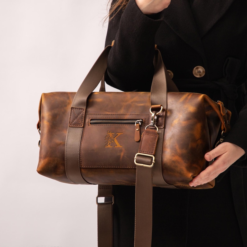 Mens duffel bag leather duffle bag, handmade leather weekender bag, personalized leather overnight bag, leather duffel bag men image 18