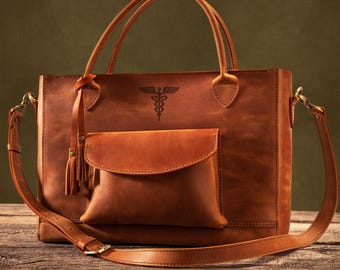 Personalized Laptop Bag for Medical Student, Back to School Gift, Womens Leather Briefcase, Nurse Student Gift