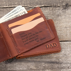 Brieftasche aus Leder mit Gravur für Papa, Geschenk für Vater, Benutzerdefinierte Ledergeldbörse, Ledergeldbörse, Brieftasche für Papa, Geschenk für Vatertag 2025