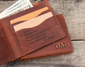 Personalized Leather Wallet - Custom Gift for DAD, Engraved Bifold Wallet, Fathers Day Gift from Daughter