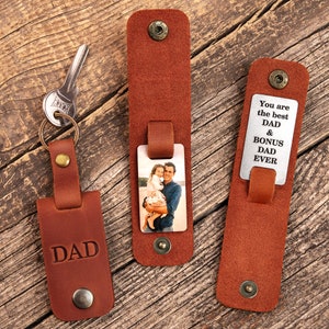 Daddy keychains, Leather photo keychain, Daddy First father day gift, picture keychain, dad leather photo keychain, keychain for daddy image 3