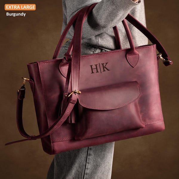 Womens leather briefcase, Leather monogrammed satchel for women, Custom laptop briefcase, Personalized leather laptop messenger