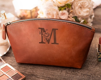 Anniversary Gift for Wife, Cosmetic Leather Bag, Leather Makeup Bag for Women, 3 year Anniversary Gift for Her