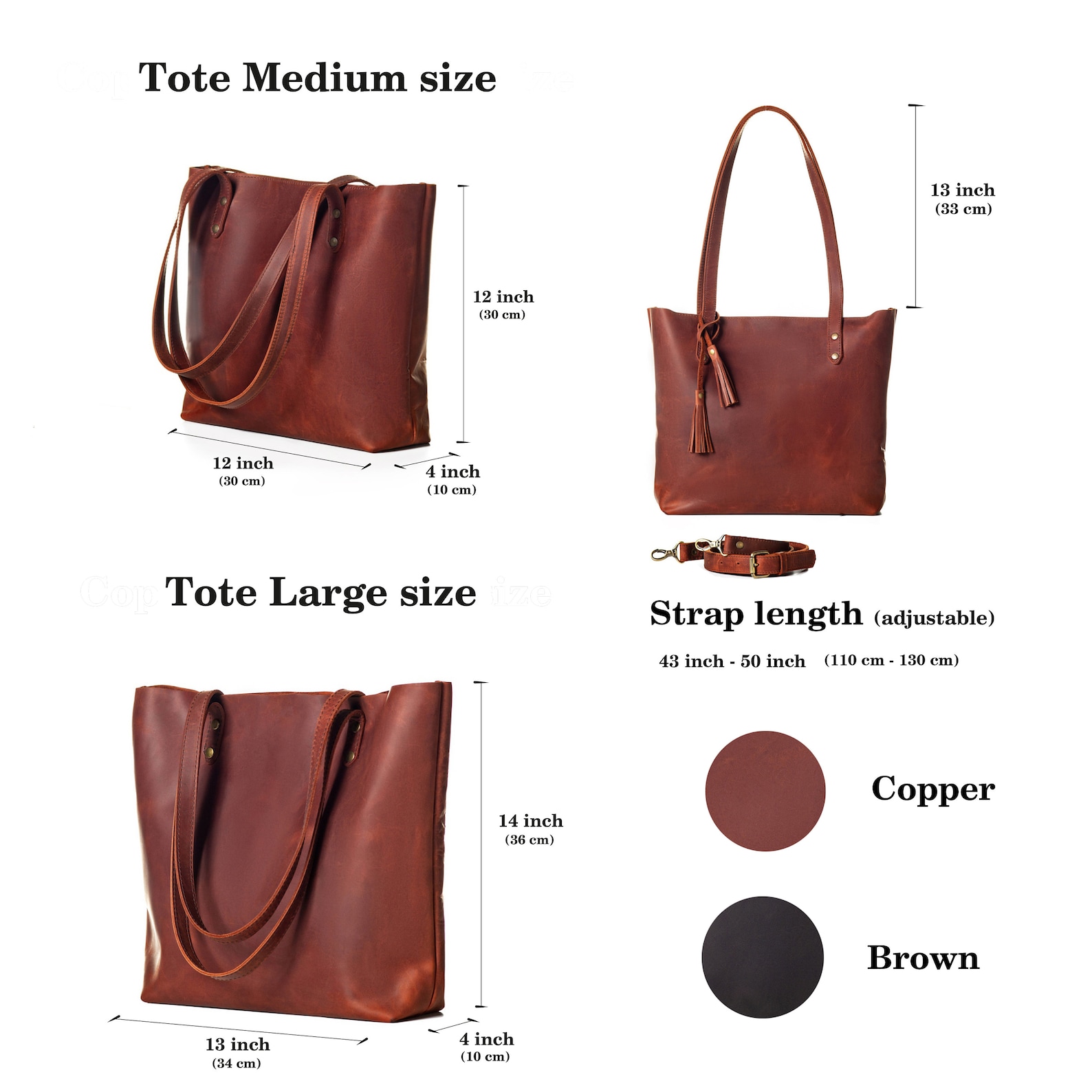 Leather Tote With Zipper and Pockets Leather Zip Bag Leather Etsy