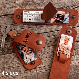 3rd anniversary gift for husband,  leather anniversary photo keychain, 3 year wedding anniversary gift for him